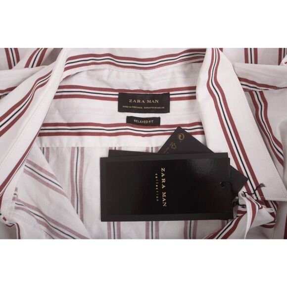Zara Man Mens Dress Shirt Size L Burgundy Red white Striped Cotton 4120/410 NWT - Picture 6 of 6